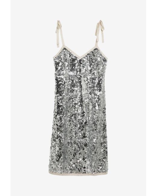 Prada White Sequined Mini Dress