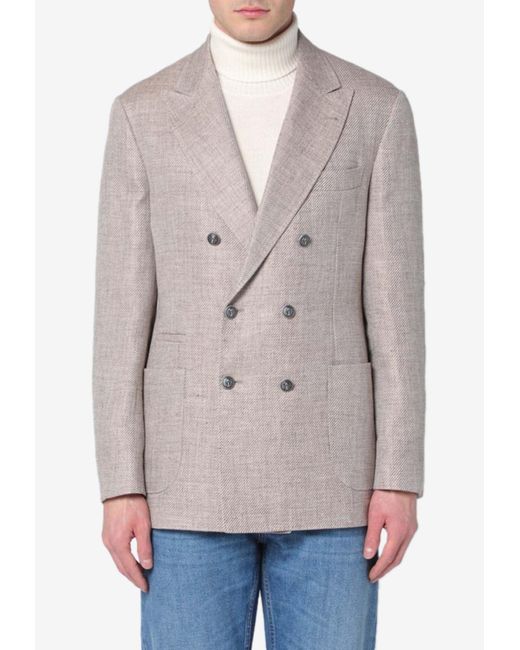 Brunello Cucinelli Gray Double-Breasted Buttoned Blazer for men
