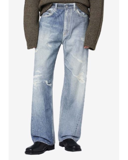 Our Legacy Blue Distressed Straight-Leg Washed Jeans for men