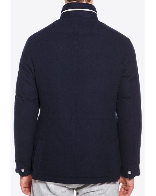 Eleventy Blue Wool Zip-Up Field Jacket for men
