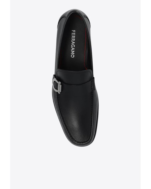 Ferragamo Black Caspian Leather Gancini Loafers for men