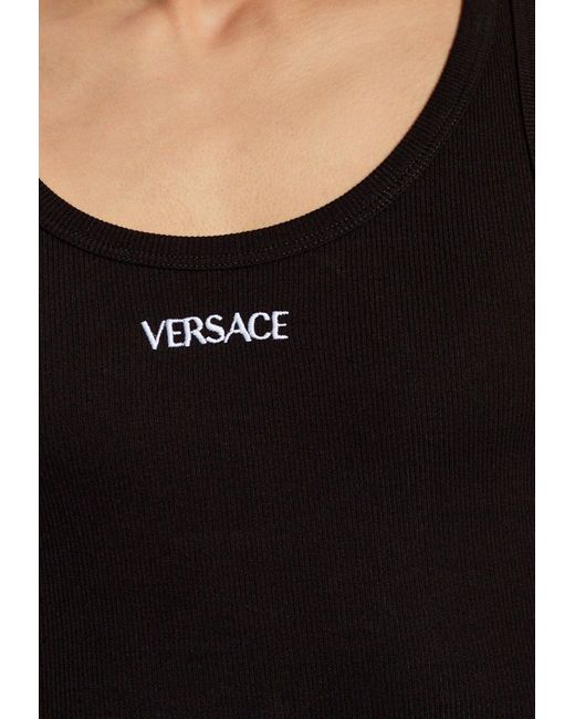 Versace Black Logo Ribbed Tank Top for men