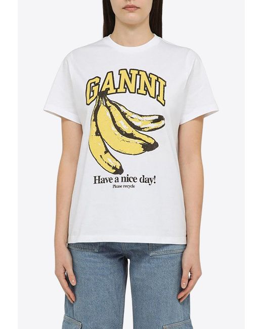 Ganni White Graphic-Print Crewneck T-Shirt