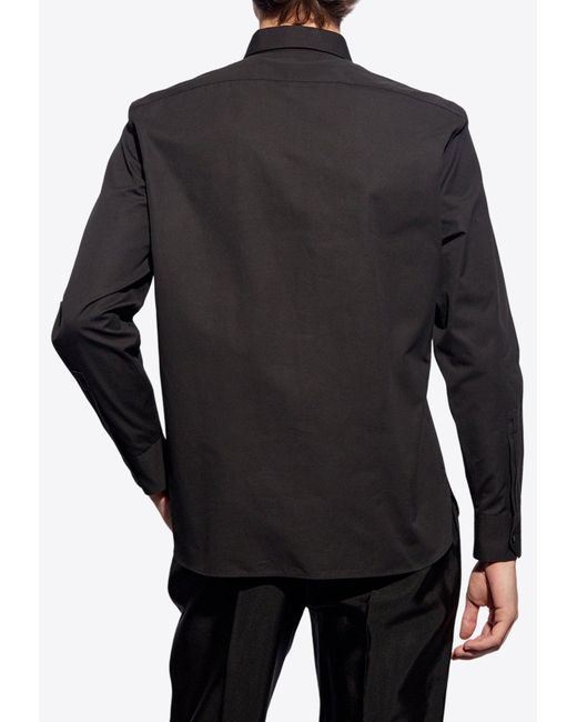 Saint Laurent Black Yves Collar Long-Sleeved Shirt for men