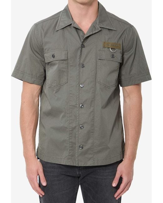 Dolce & Gabbana Gray Logo Patch Buttoned Shirt for men
