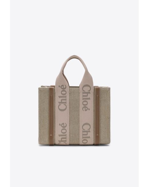 Chloé Natural Small Woody Linen Tote Bag