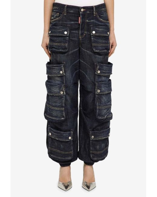 Pants Black Multi-Pocket Cargo Jeans