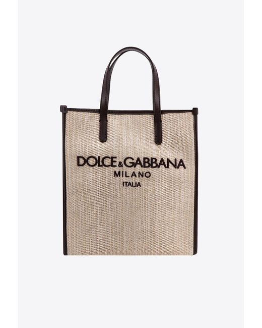 Dolce & Gabbana Natural Small Logo Canvas Tote Bag for men
