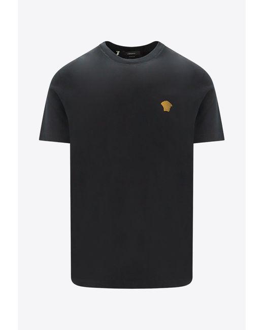 Versace Black Medusa Embroidered Crewneck T-Shirt for men