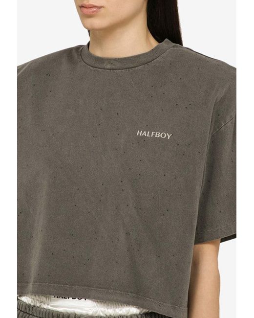 Halfboy Gray Cropped Distressed Washed-Out T-Shirt