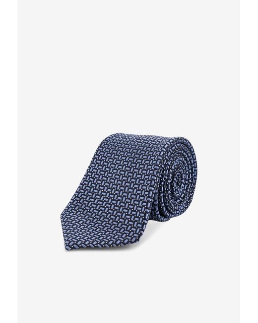 Kiton Blue Patterned Silk Tie for men