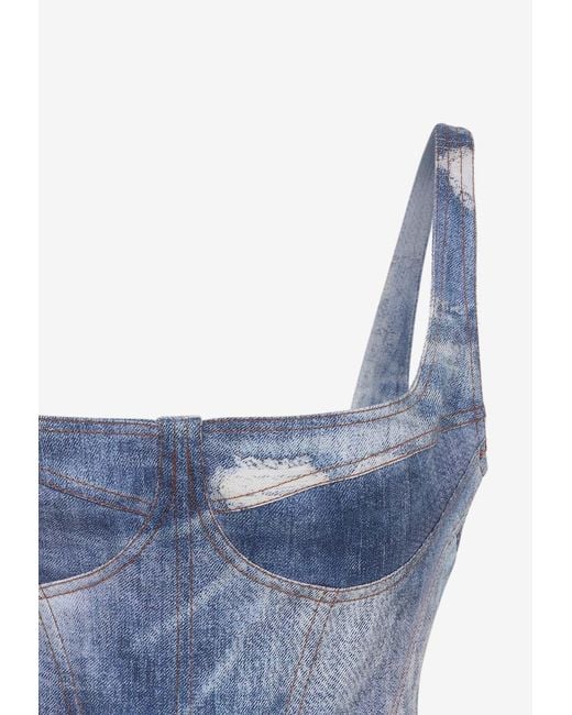 Roberto Cavalli Blue Patchwork Mini Dress