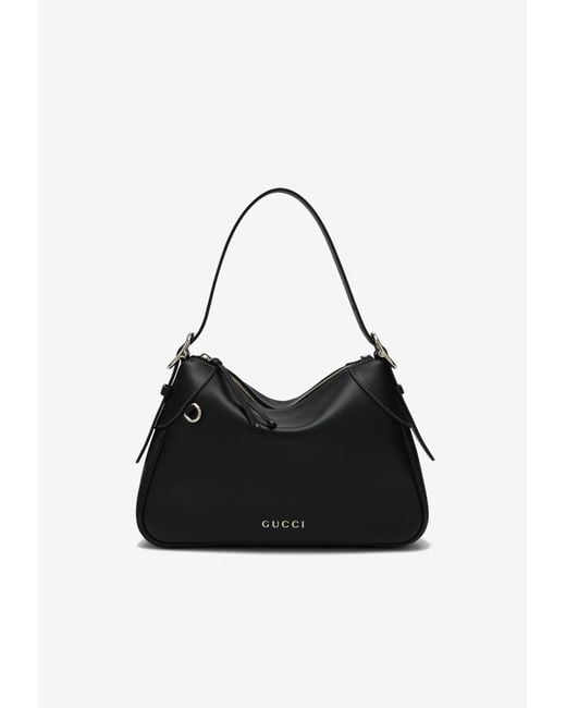 Gucci Black Medium Gg Logo Leather Shoulder Bag