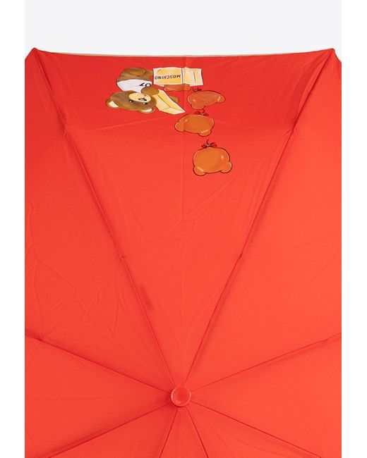 Moschino Red Teddy Bear Handle Compact Umbrella