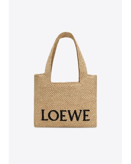 Loewe White Medium Signature Font Raffia Tote Bag