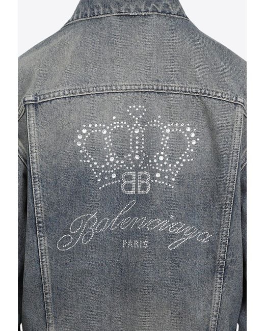 Balenciaga Blue Crystal Logo Denim Jacket