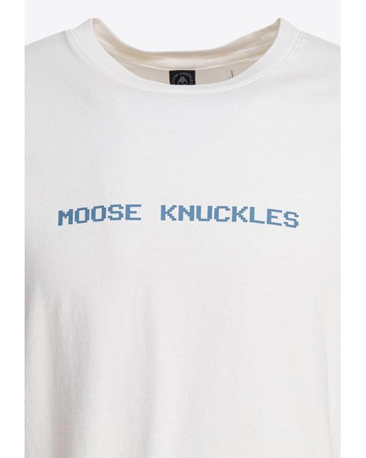 Moose Knuckles White Logo Crewneck T-Shirt for men