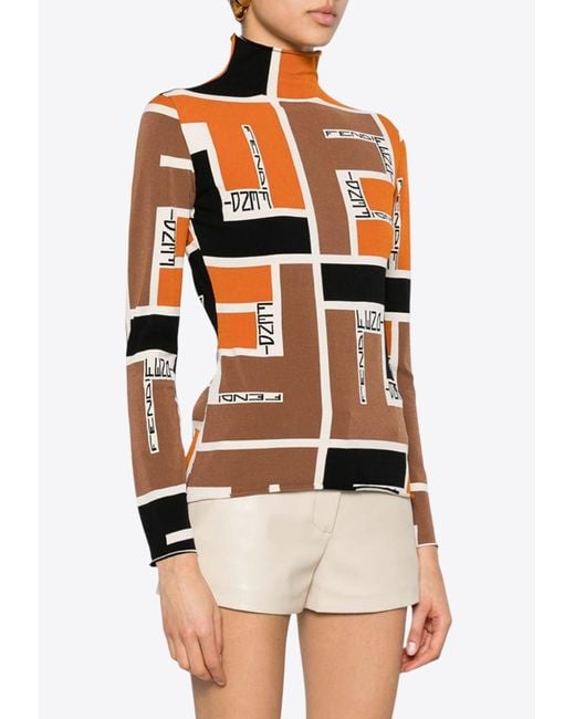 Fendi Multicolor Ff Puzzle Turtleneck Sweater