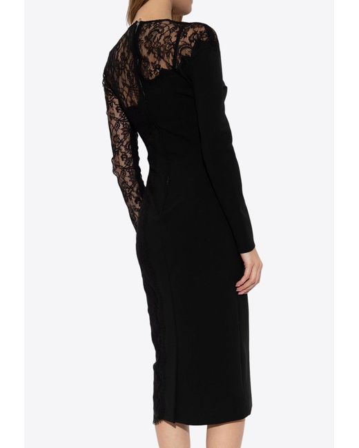 Dolce & Gabbana Black Lace-Trimmed Midi Dress