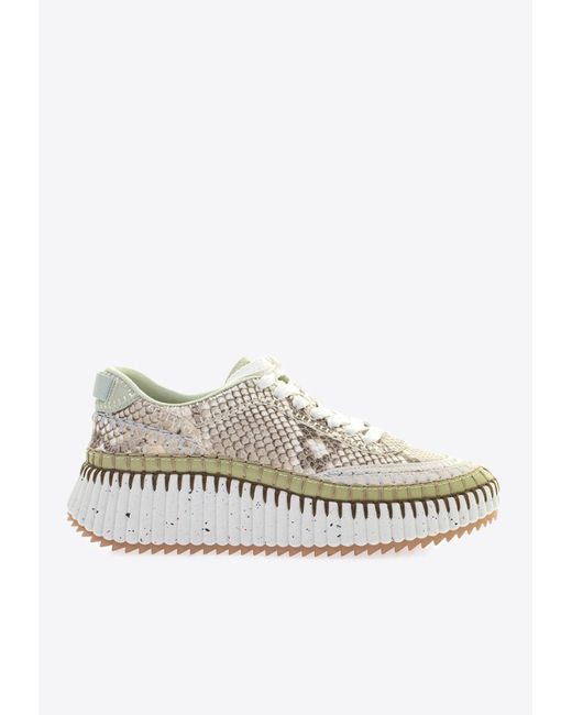 Chloé White Nama Python Embossed Low-Top Sneakers