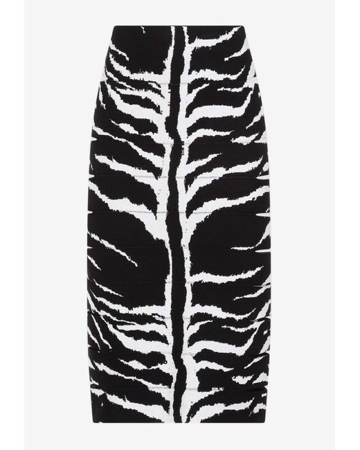 Alaïa White Zebra Print Pencil Midi Skirt