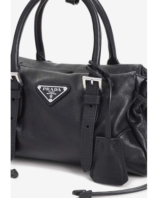 Prada Black Drawstring Leather Top Handle Bag