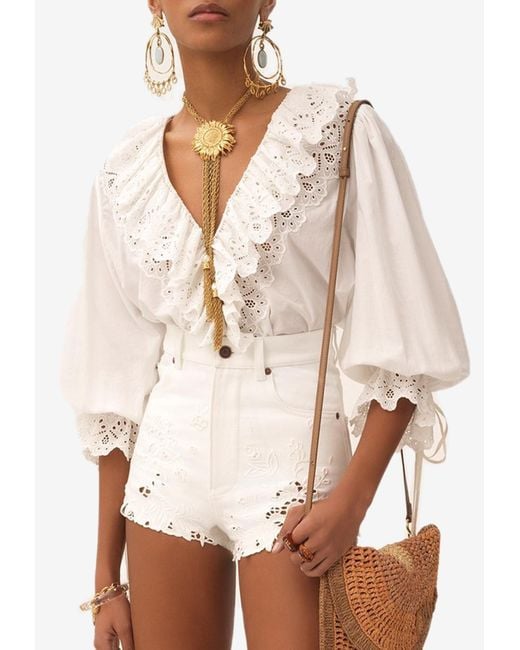 Chloé White V-Neck Ruffled Top