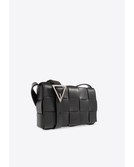 Bottega Veneta Black Medium Cassette Intreccio Leather Crossbody Bag for men
