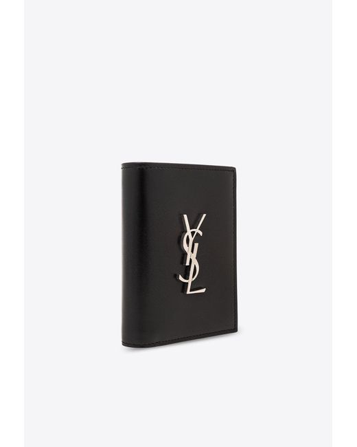 Saint Laurent Black Cassandre Single-Fold Leather Cardholder for men