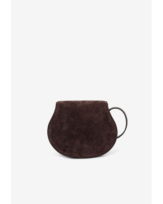 Chloé Brown Small Marcie Saddle Suede Crossbody Bag