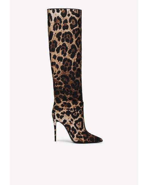 Dolce & Gabbana White 105 Animal Print Knee-high Boots
