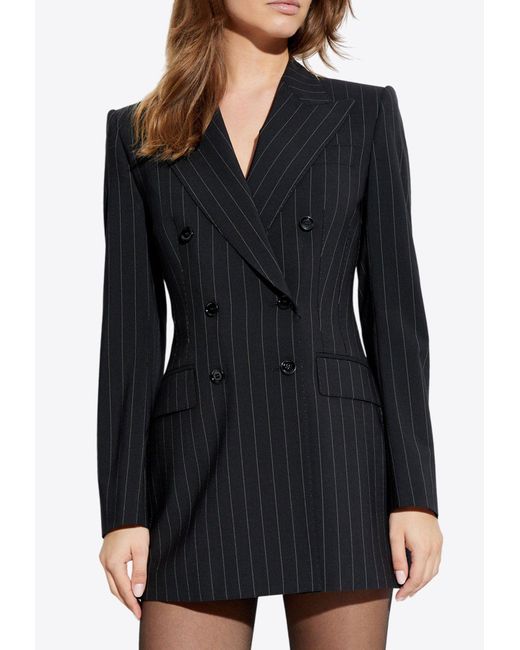 Dolce & Gabbana Black Double-Breasted Pinstriped Blazer