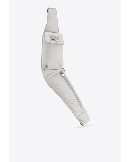 Dolce & Gabbana White Logo Plate Nylon Belt Bag for men