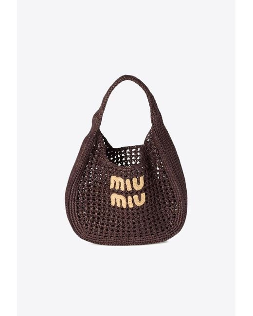 Miu Miu Brown Raffia-Effect Woven Hobo Bag