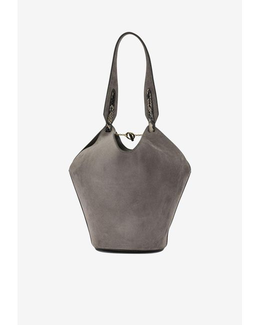 Khaite Natural Small Lotus Python Print Leather Shoulder Bag