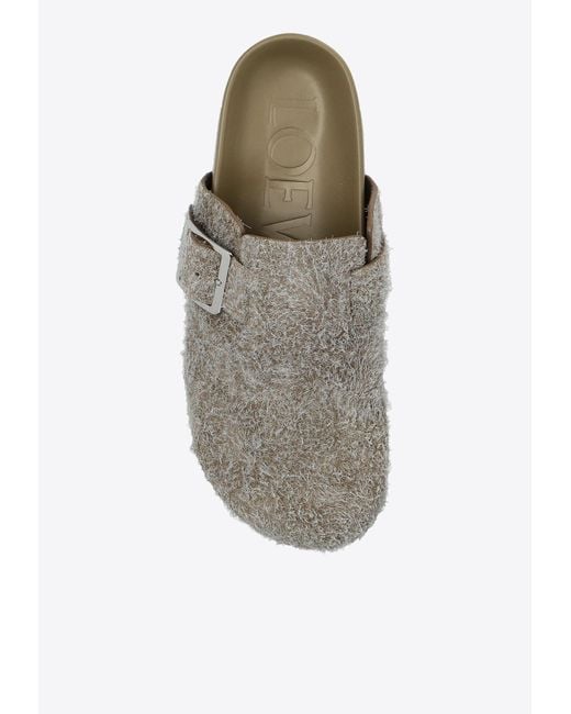 Loewe Gray Ease Buckle Brushed Suede Mules for men