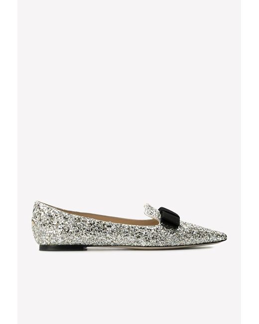 Jimmy Choo Leather Gala Pointed Glittered Flats in Silver (Metallic) | Lyst