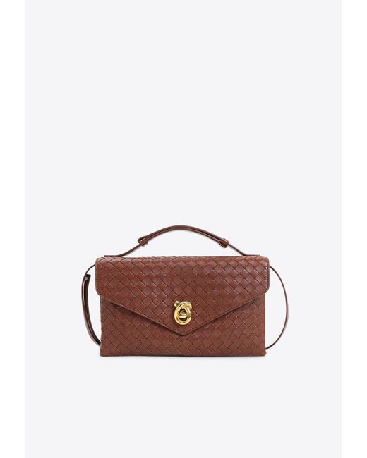 Bottega Veneta Brown Knot Lock Intrecciato Leather Top Handle Bag