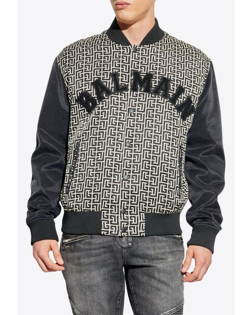Balmain Men Monogrammed Varsity Jacket With Patches