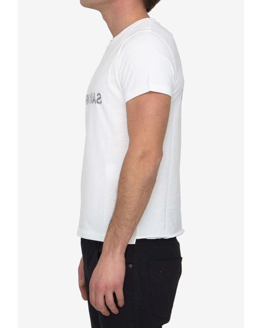 Saint Laurent White Reverse Logo Crewneck T-Shirt for men