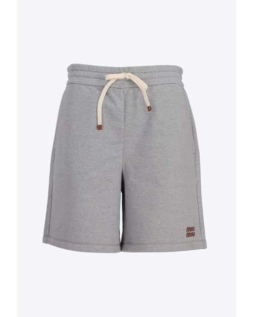 Miu Miu Gray Logo Fleece Shorts