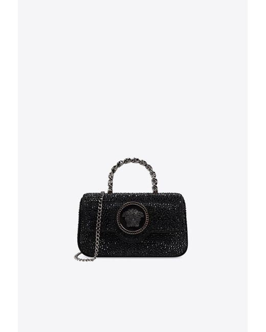 Versace Black Mini Crystal La Medusa Top Handle Bag