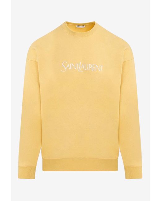 Saint Laurent Yellow Logo Embroidered Sweatshirt for men
