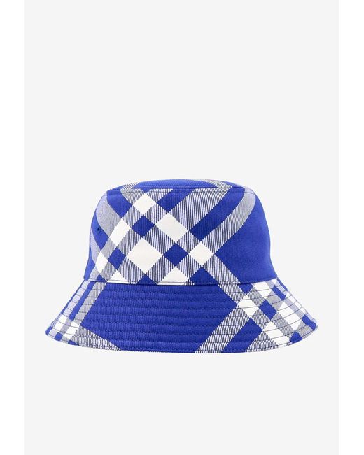 Burberry Blue Checked Wool-Blend Bucket Hat for men