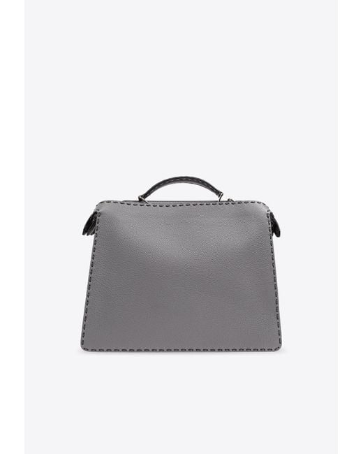 Fendi Gray Medium Peekaboo Iseeu Leather Top Handle Bag for men