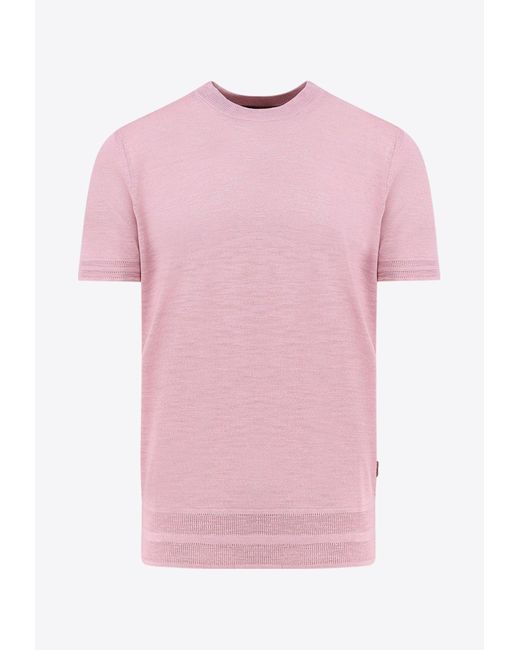 Boss Pink Ribbed Crewneck T-Shirt for men