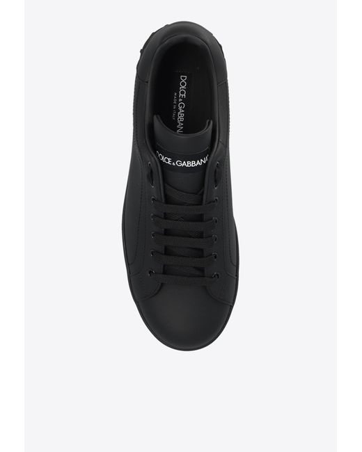 Dolce & Gabbana Black Portofino Low-Top Leather Sneakers for men