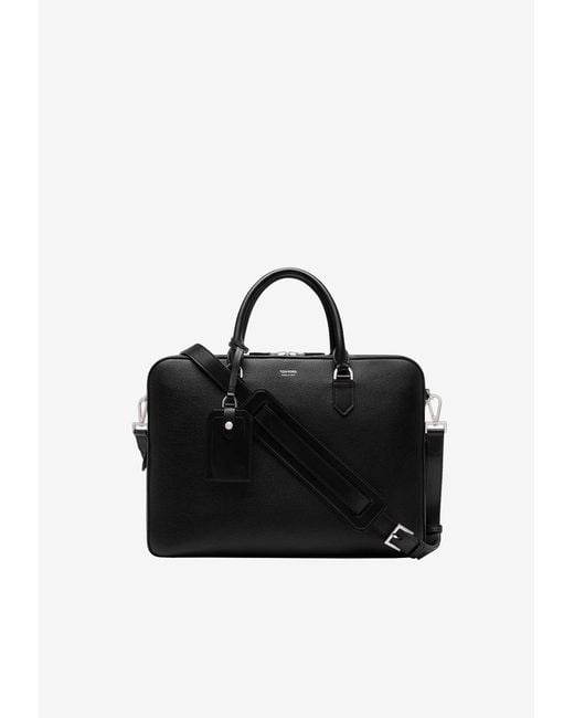 Tom Ford Black Elliot Leather Briefcase for men