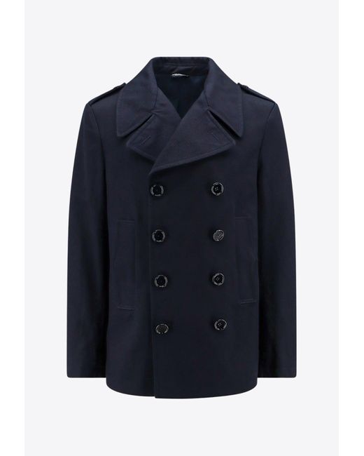 Dolce & Gabbana Blue Double-Breasted Wool Peacoat for men