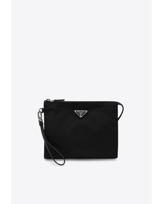 Prada Black Triangle Logo Pouch Bag for men